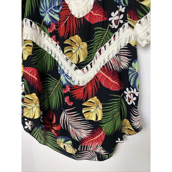 Boho Beach Hawaiia Blouse Crochet Size M/L Leaf Floral Print Multicolor Tropical - Picture 4 of 12